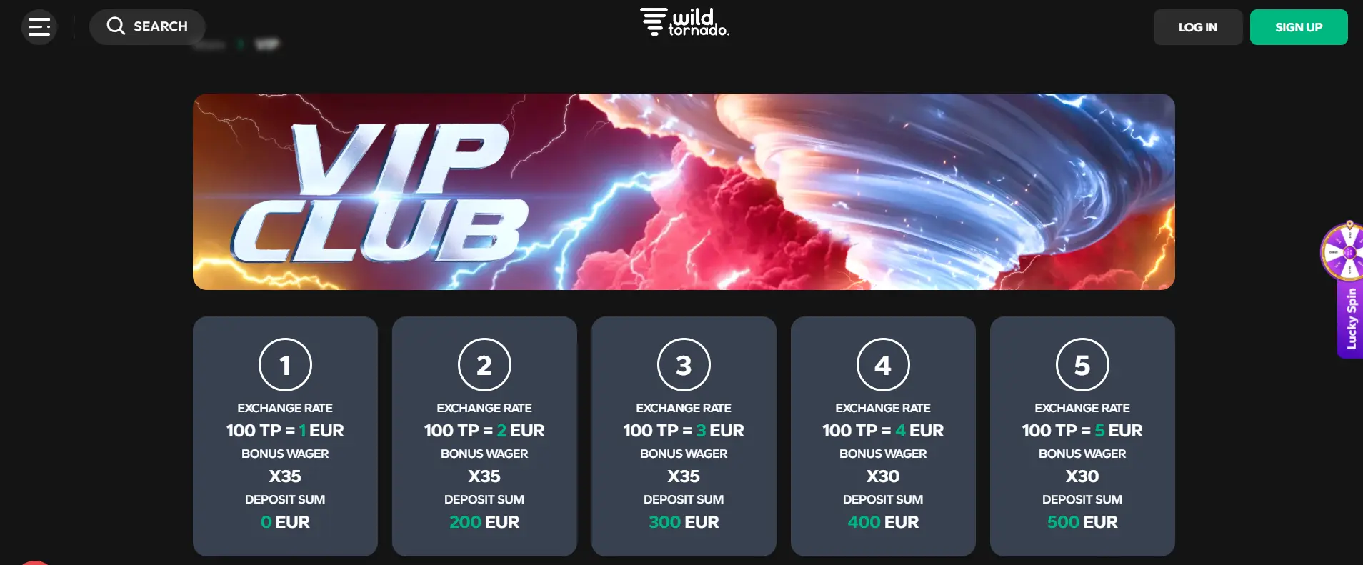 VIP-programma van Wild Tornado Casino